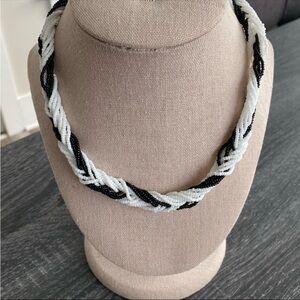 Vintage Signed Napier Necklace Twisted Black & White Glass Seed Bead Strands 17”